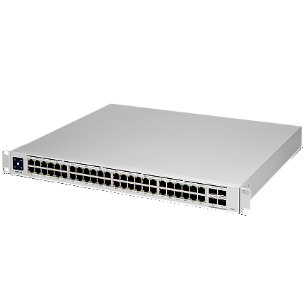 Ubiquiti Layer 3 switch with (48) GbE RJ45 ports and (4) 10G SFP+ ports.