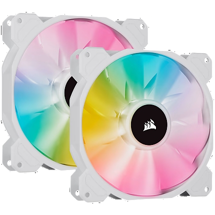 Corsair SP Series, White SP140 RGB ELITE, 140mm RGB LED Fan with AirGuide, Dual Pack with Lighting Node CORE, EAN:0840006637790