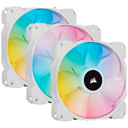 Corsair SP Series, White SP120 RGB ELITE, 120mm RGB LED Fan with AirGuide, Triple Pack with Lighting Node CORE, EAN:0840006637776