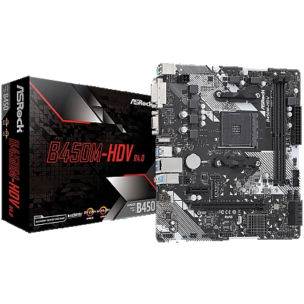 ASROCK MB B450 AM4 2 x DDR4 DIMM 4 x SATA3 1 x Ultra M.2 1 x D-Sub  1 x DVI-D 1 x HDMI Micro ATX