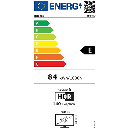 Hisense 65" E7NQ, 4K Ultra HD 3840x2160, QLED, Quantum Dot, HDR 10+, HLG, Dolby Vision, DTS Virtual X, Smart TV,Light Sensor,WiFi Direct, BT, Anyview Cast, 3xHDMI, 2xUSB, LAN, CI+, DVB-T2/C/S2, Black