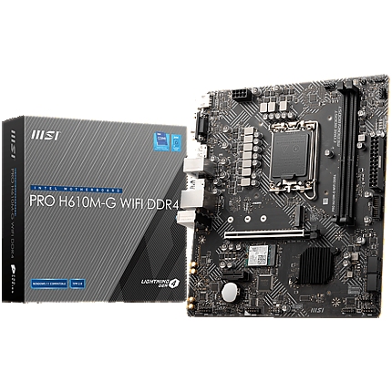 MSI PRO H610M-G WIFI DDR4, M-ATX, Socket 1700, Dual Channel 64GB 3200 MHz, 1x PCIe x16 slot, 1xPCIex1 slot, 1x HDMI, 1x DP, 1xM.2 slot,  4x USB 3.2 1.5Gbps, 6xUSB 2.0, 7.1 HD Audio, 1Gbps LAN, WI-FI 6E, BT, 3Y