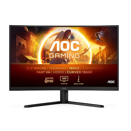 AOC CQ32G4VE, 31.5" Curved 1500R, Fast VA WLED, 2560x1440@180 Hz, 1ms GtG, 0.5ms MPRT, 300 cd/m2, 3500:1, 80M:1 DCR, Adaptive Sync, Flicker Free, Low Blue Light, Tilt, 2xHDMI, DP