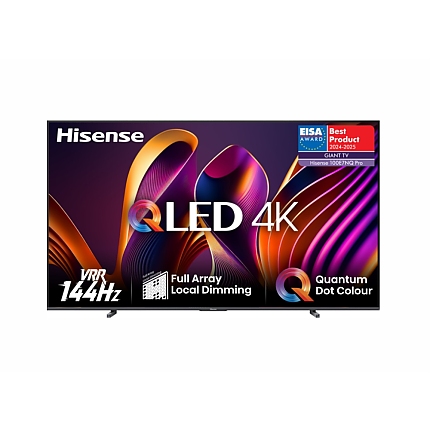 Hisense 100" E7NQ Pro, 4K Ultra HD 3840x2160, ULED, FALD, Quantum Dot, 144Hz, IPS, HDR 10+, HLG, Dolby Vision IQ, Dolby Atmos, Smart TV, WiFi 5GHz, WiFi Direct, BT, Anyview Cast, 4xHDMI, 2xUSB, LAN, CI+, DVB-T2/C/S2, Black