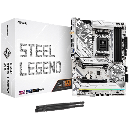 ASROCK MB Desktop B650 Steel Legend, AM5, 4x DDR5, 1x PCIe 5.0 x16, 1x PCIe 3.0 x16, 1x PCIe 4.0 x1  1x Blazing M.2(PCIe Gen5x4), 2x Hyper M.2(PCIe Gen4x4), 2x SATA3 6.0 Gb/s, 1x HDMI, 1x DP, 2.5G LAN, 802.11ax Wi-Fi 6E + BT