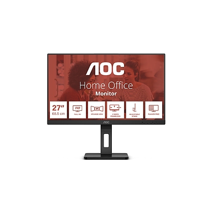 AOC 27E3QAF, 27" IPS WLED, 1920x1080@75Hz, 4ms GtG, 300cd m/2, 1000:1, 20M:1 DCR, Adaptive Sync, FlickerFree, Low Blue Light, 2Wx2, Tilt, Height Adjust, Pivot, Swivel, D-SUB, HDMI, DP