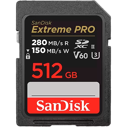 SanDisk Extreme PRO 512GB V60 UHS-II SD cards, 280/150MB/s,V60,C10,UHS-II, EAN: 619659202156