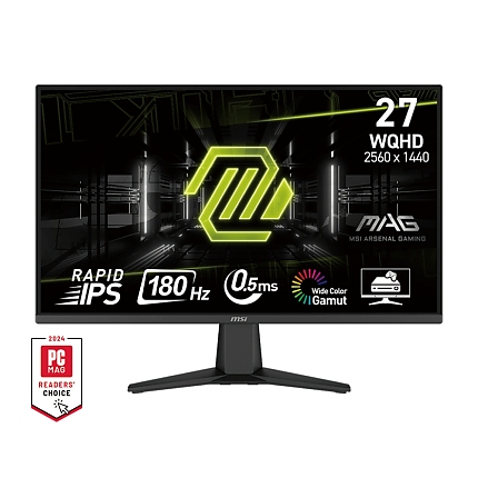 MSI MAG 275QF, 27", Rapid IPS, 0.5ms, 180Hz, AG, WQHD 2560x1440, Adaptive-Sync, AI Vision, CONSOLE MODE, LBL, Anti-Flicker, 100M:1, 300 nits, 1x DP(1.4), 2x HDMI (2.0b), Headphone-out, Tilt, VESA 100, Frameless, 9S6-3CE21M-022