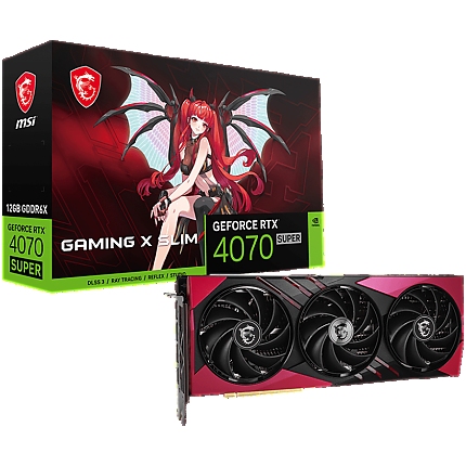 MSI Video Card Nvidia RTX 4070 SUPER 12G GAMING X SLIM MLG, 12GB GDDR6X, 192bit, 21Gbps Memory speed, Boost: 2640 MHz, 7168 CUDA Cores, 3x DP 1.4a, HDMI 2.1a, RAY TRACING, Triple Fan, 1x 16pin, 650W Recommended PSU, 3Y