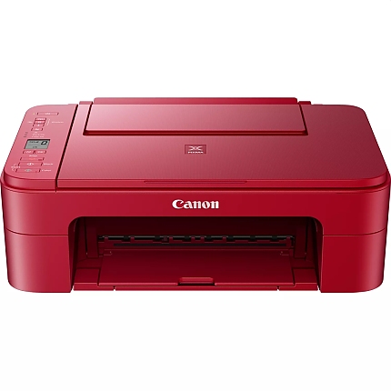 Canon PIXMA TS3352 All-In-One, Red + Canon Photo Cube and Frame + PP-201 5x5” Photo Paper Plus Glossy II (40 sheets) - Creative Pack, Pink