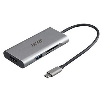 Acer 7in1 Type C dongle: 1 x HDMI, 3 x USB3.2, 1 x SD/TF, 1 x PD, Up to 5Gbps Data transmission speed