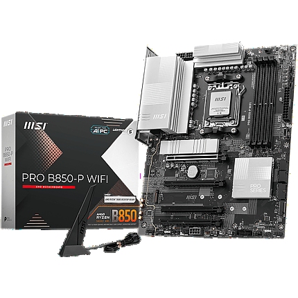 MSI PRO B850-P WIFI, ATX, Socket AM5, 4x DDR5 Dual Channel DDR5 up to 8200(OC)MHz, 4x PCIe 3.0 16 slots, 3x M.2 slots, 4x USB 2.0, 1x USB 5Gbps, 1x USB 10Gbps, 2x USB 10Gbps Type-C, HDMI, 7.1 HD Audio, 5G LAN, WiFI 7, BT, 3Y