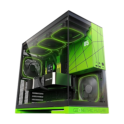 Geometric Future кутия Case EATX - Model 5 Black/Green, NVIDIA style limited edition - 5 x 140 mm aRGB fans included