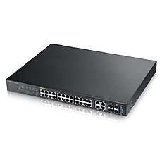 Комутатор ZyXEL GS2210-24HP, 24x GbE PoE+ порта + 4x SFP/RJ45, L2+, IGMP, MVR, DHCP, ARP, PoE бюджет 375W