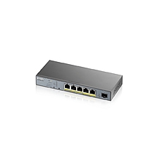 Комутатор ZyXEL GS1350-6HP-EU0101F, 5 x GbE порта, 1 x SFP, управляем, PoE