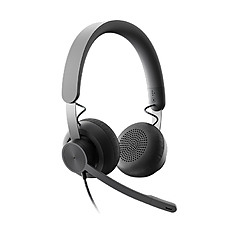 Logitech Zone Wired USB Headset, UC, Noise-cancelling Microphone, Flexible Mic, Passive Noise Isolation, Inline controls, USB-C & USB-A, Graphite