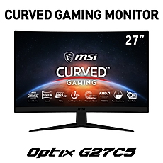 MSI Optix G27C5, 27'', VA, 165Hz, 1ms, FHD 1920x1080, Curve 1500R, FreeSync, Anti-Flicker, Less Blue Light, True colors, Anti-Glare, Frameless, 250 cd/m, Contrast 3000:1, DCR 100M:1, 1xDP, 2xHDMI, 1xEarphone out, VESA, Tilt, 36M, 9S6-3CA91T-021