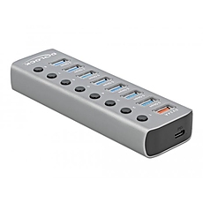 USB …ъ± Type-C Delock 63264, 7 x USB-A, 1 Fast Charging Port, 1 x USB-B, 1 x USB-C PD, Подсвµ‚к°, Сив