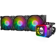 COUGAR Helor 360Liquid Cooling,Copper with Nickel Plating,Pump Speed 2700 ± 10% R.P.M, Aluminum material, 12 Addressable RGB LEDs (5V), Radiator Type 360mm,Fan Model	Vortex Omega 120,Fan Quantity 3,Hydro-Dynamic Bearing