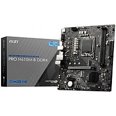 MSI PRO H610M-B DDR4, mATX, Socket 1700, Dual Channel DDR4 3200MHz, 1x PCIe x16 slot, 1x M.2 slot, 1x HDMI, 1x VGA, 2x USB 3.2 Gen 1, 4x USB 2.0, 7.1 HD Audio, 1Gbps LAN, 3Y