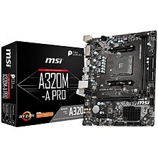 MSI A320M-A PRO,m-ATX,Socket AM4,AMD A320 Chipset,2 DIMMs,Dual Channel DDR4 up to 3200(OC)MHz,1x PCI-E 3.0 x16 slot,4x USB 3.2 Gen1,2x USB 2.0,1x HDMI,1x DVI-D,Gigabit LAN,7.1 HD Audio, 3y warranty