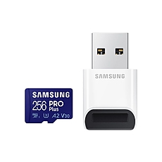 Samsung 256GB Micro SD PRO Plus + Reader, Class10, Read 160MB/s - Write 120MB/s