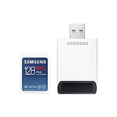 Samsung 128GB SD PRO Plus + Reader, Class10, Read 160MB/s - Write 120MB/s