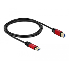 Кабел Delock USB-A мъжко - USB-B мъжко, 2 м, Premium, Екраниран, Черен