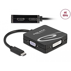 Адаптер 4 в 1 Delock 63129 USB-C мъжко - VGA DVI DisplayPort HDMI женско, Черен