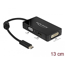 Адаптер 3 в 1 Delock 63925 USB-C мъжко - VGA DVI HDMI женско, Черен