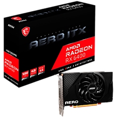 MSI Video Card AMD Radeon RX 6400 AERO ITX 4G, 4GB GDDR6, 64bit, 16000 MHz Effective Memory Clock, Boost: 2321 MHz, 768 Cores, 1x DP, 1x HDMI, 350W Recommended PSU, 3Y