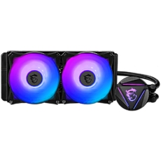 MSI MAG CORELIQUID 280R, AIO ARGB CPU Liquid Cooler, 280mm Radiator - Dual 140mm RGB PWM Fans, Intel 1150/1151/1155/1156/1200/1366/2011/2011-3/2066; AMD AM4/FM2+/FM2/FM1/AM3+/AM3/AM2+/AM2/TR4/sTRX4/SP3, 500~2000 RPM, 394x120x27mm, Aluminum Radiator