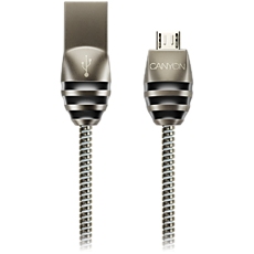 CANYON UM-5 Micro USB 2.0 standard cable, Power & Data output, 5V 2A, OD 3.5mm, metallic Jacket, 1m, gun color, 0.04kg