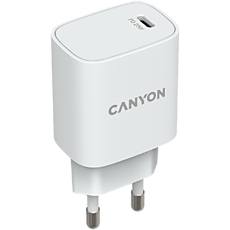 Canyon, PD 20W Input: 100V-240V, Output: 1 port charge: USB-C:PD 20W (5V3A/9V2.22A/12V1.67A) , Eu plug, Over- Voltage ,  over-heated, over-current and short circuit protection Compliant with CE RoHs,ERP. Size: 80*42.3*30mm, 55g, White