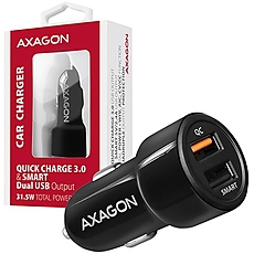 AXAGON PWC-QC5 car charger Smart 5V 2,4A + QC3.0, 30W, black