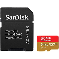 SanDisk Extreme microSDXC 64GB + SD Adapter + Rescue Pro Deluxe 160MB/s A2 C10 V30 UHS-I U3; EAN: 619659169770