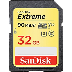 SanDisk Extreme SDHC Card 32GB 90MB/s V30 UHS-I U3; EAN: 619659147037