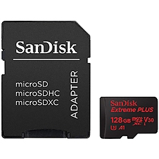 SANDISK Memory Flash cards 128GB Extreme Plus Micro SDXC Class 10/UHS-I U3/Video Speed Class V30/Application Performance Class A2, Rescue Pro Deluxe