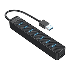 Orico хъб USB3.0 HUB 7 port - Type C input, 0.15m cable, aux Type-C power input - TWU3-7A-BK