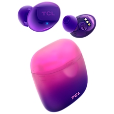 TCL In-Ear True Wireless Bluetooth Headset, Frequency of response 9-22K, Sensitivity 100 dB, Driver Size 5.8mm, Impedence 13 Ohm, Max power input 20mW, Playtime 6.5h/26h, IPX4, Bluetooth 5.0, A2DP, AVRCP, HFP, HS, USB-C, Color Sunrise Purple