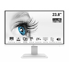 MSI PRO MP243W, 23.8", 1920x1080 (FHD), 75Hz, 7ms, IPS, 250 nits, Flat, HDMI and DisplayPort, Anti-Flicker and Less Blue Light, Display Kit, Standard VESA, 24M, WHITE