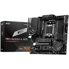 MSI Main Board Desktop PRO B650M-A WIFI (AM5, 4x DDR5, HDMI, DP, 2x PCI-E x16, 2x PCI-E x16, 2x M.2, 4x SATA 6G, 4x USB 2.0, 6x USB 3.2 Gen1 Type A, 4x USB 3.2 Gen2 Type A, 1x USB 3.2 Gen2 Type C, 2.5GLAN, Wi-Fi 6E, BT5.2) mATX