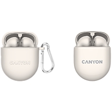 Canyon TWS-6 Bluetooth headset, with microphone, BT V5.3 JL 6976D4, Frequence Response:20Hz-20kHz, battery EarBud 30mAh*2+Charging Case 400mAh, type-C cable length 0.24m, Size: 64*48*26mm, 0.040kg, Beige