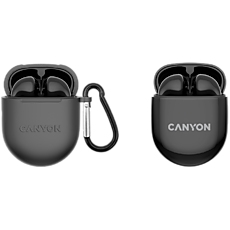 Canyon TWS-6 Bluetooth headset, with microphone, BT V5.3 JL 6976D4, Frequence Response:20Hz-20kHz, battery EarBud 30mAh*2+Charging Case 400mAh, type-C cable length 0.24m, Size: 64*48*26mm, 0.040kg, Black