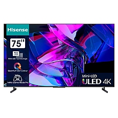 Hisense 75" U7KQ, 4K Ultra HD 3840x2160, ULED, FALD, Quantum Dot, 144Hz, IPS, HDR 10+, HLG, Dolby Vision IQ, Dolby Atmos, Smart TV, WiFi 5GHz, WiFi Direct, BT, Anyview Cast, 4xHDMI, 2xUSB, LAN, CI+, DVB-T2/C/S2, Black