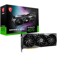 MSI Video Card Nvidia GeForce RTX 4070 GAMING X SLIM 12G, 12GB GDDR6X, 192bit, Boost: 2610 MHz, 5888 CUDA Cores, PCIe 4.0, 3x DP 1.4a, HDMI 2.1a, RAY TRACING, Triple Fan, 1x 16pin, 650W Recommended PSU, 3Y