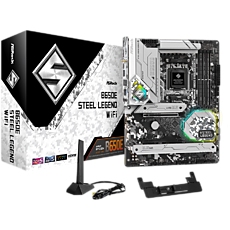 ASROCK MB Desktop B650E Steel Legend, AM5, 4x DDR5, 1x PCIe 5.0 x16, 1x PCIe 3.0 x16, 1x Blazing M.2(PCIe Gen5x4), 2x Hyper M.2(PCIe Gen4x4), 2x SATA3 6.0 Gb/s, 7.1 CH HD Audio, 1x HDMI, 1x DisplayPort, 2.5G LAN, 802.11ax Wi-Fi 6E + Bluetooth