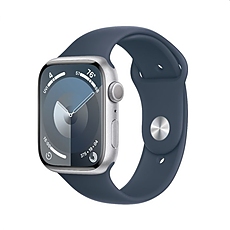 Apple Watch Series 9 GPS + Cellular 45mm Silver Stainless Steel Case with Storm Blue Sport Band - S/M