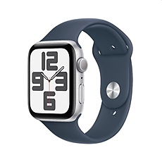Apple Watch SE2 v2 GPS 44mm Silver Alu Case w Storm Blue Sport Band - S/M