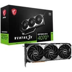 MSI Video Card Nvidia GeForce RTX 4070 Ti VENTUS 3X E1 12G OC, 12GB GDDR6X, 192-bit, 2640 MHz Boost, 7680 CUDA Cores, 21 Gbps, PCIe 4.0, 3x DP 1.4a, HDMI 2.1a, RAY TRACING, Triple Fan, 700W Recommended PSU, 3Y